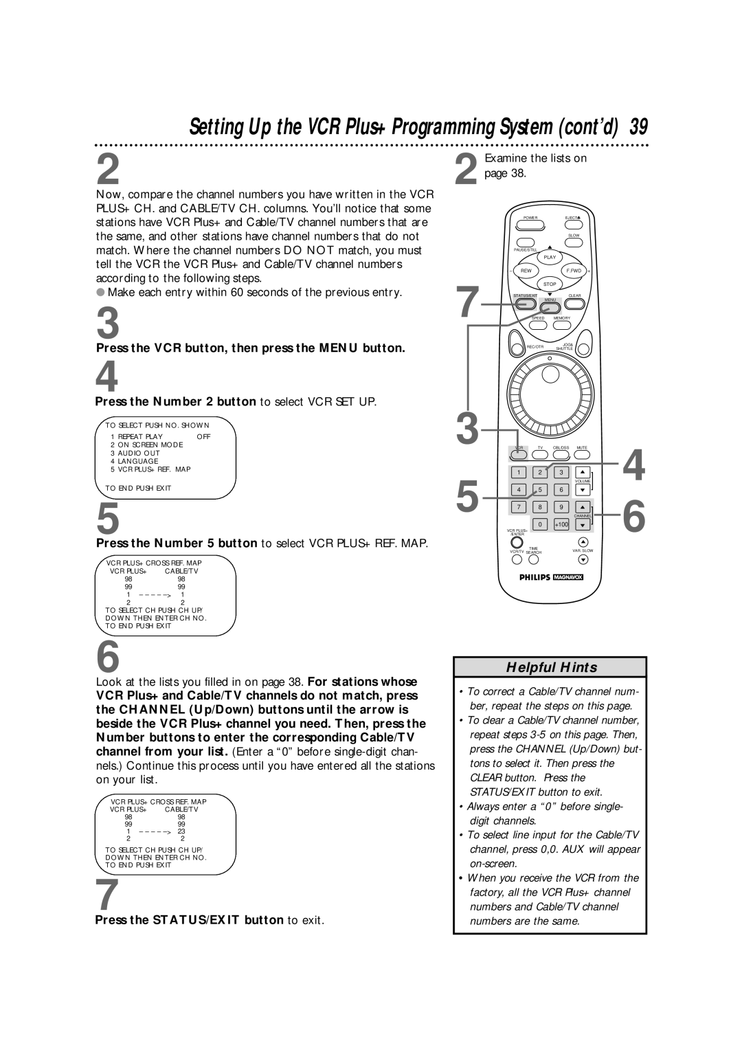 Philips VRX364AT warranty Press the Number 5 button to select VCR PLUS+ REF. MAP, Examine the lists on 