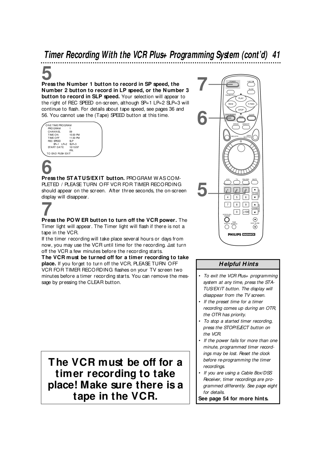 Philips VRX364AT warranty Timer Recording With the VCR Plus+ Programming System cont’d 