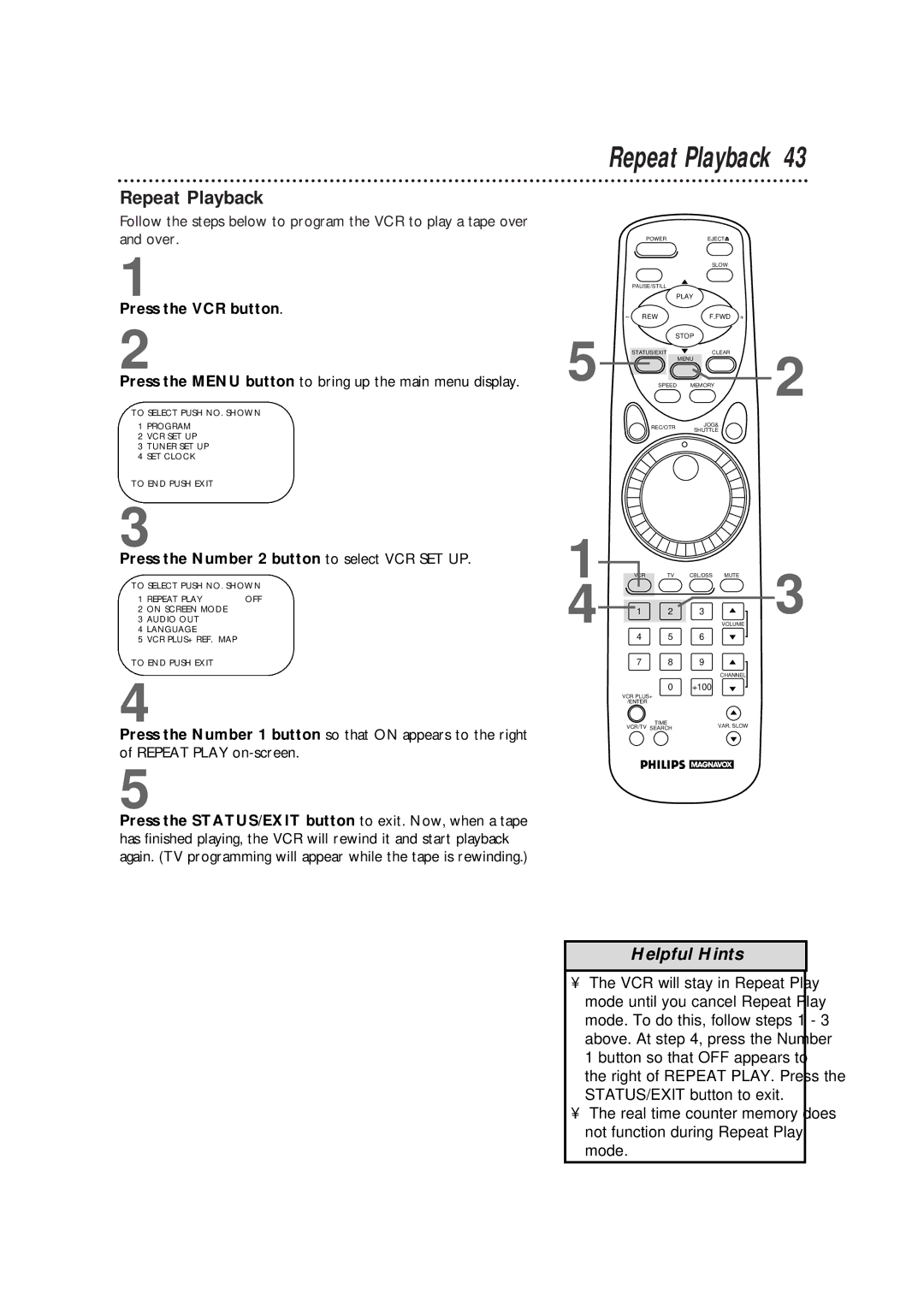 Philips VRX364AT warranty Repeat Playback 