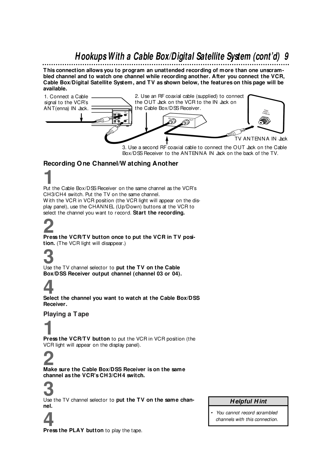 Philips VRX364AT Recording One Channel/Watching Another, Playing a Tape, Nel, Press the Play button to play the tape 