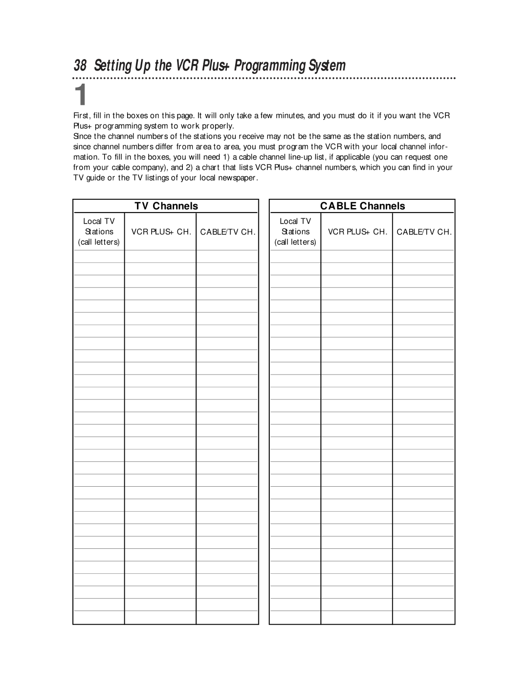 Philips VRX442 Setting Up the VCR Plus+ Programming System, TV Channels Cable Channels, Local TV Stations Call letters 