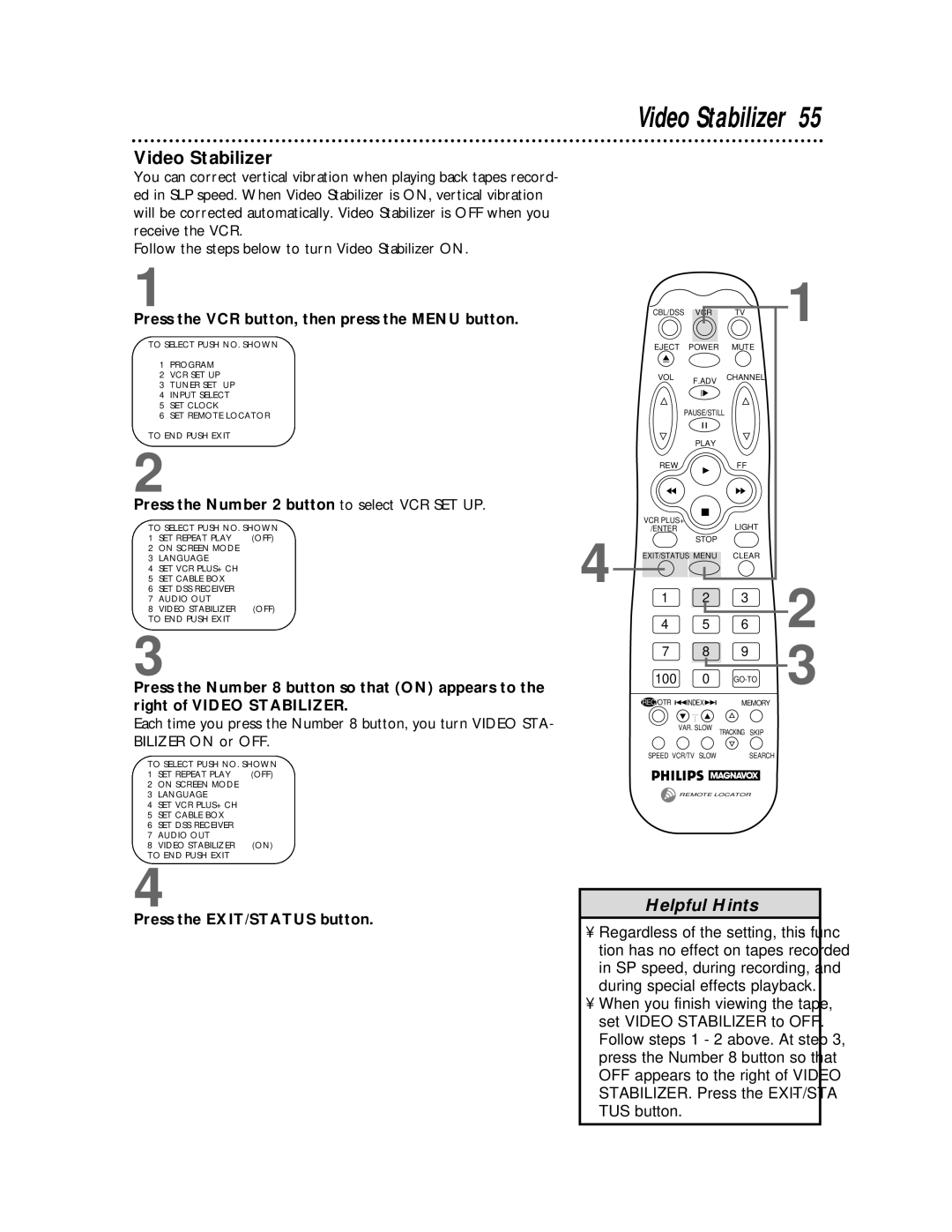 Philips VRX462, VRX442 warranty Video Stabilizer 