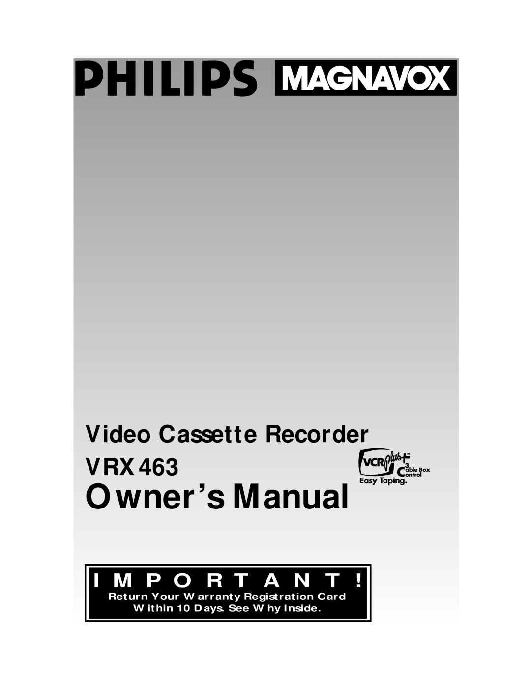 Philips warranty Video Cassette Recorder VRX463 