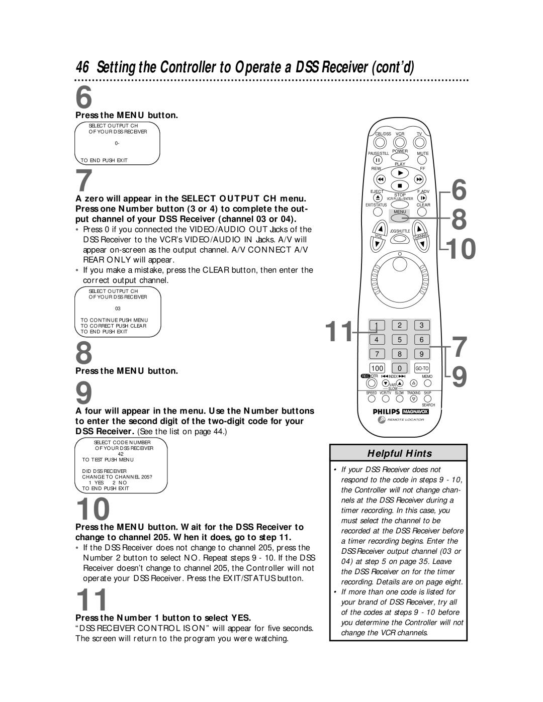 Philips VRX463 warranty Press the Menu button, Press the Number 1 button to select YES 