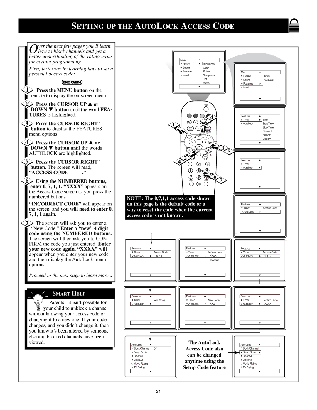 Philips VRX775VD manual Setting UP the Autolock Access Code 