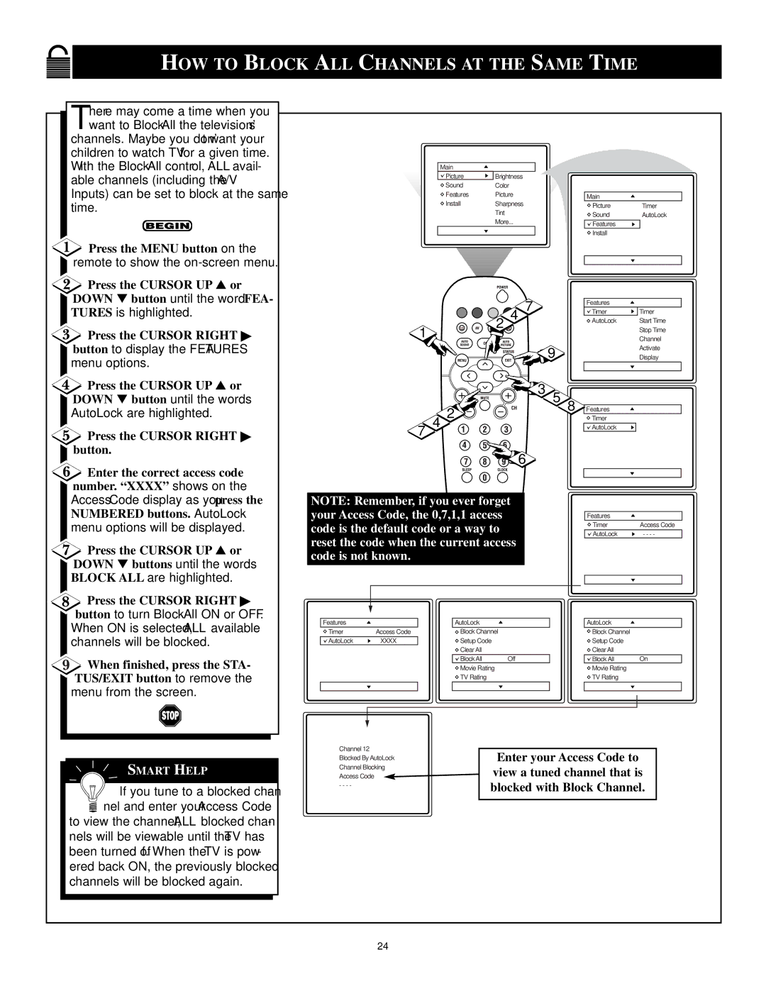 Philips VRX775VD manual HOW to Block ALL Channels AT the Same Time 