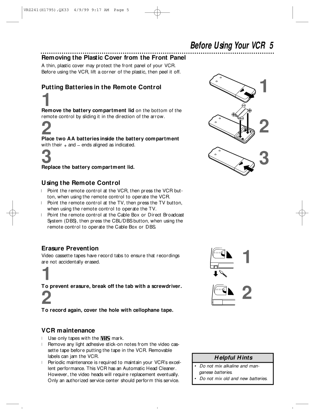 Philips VRZ241AT owner manual Before Using Your VCR 