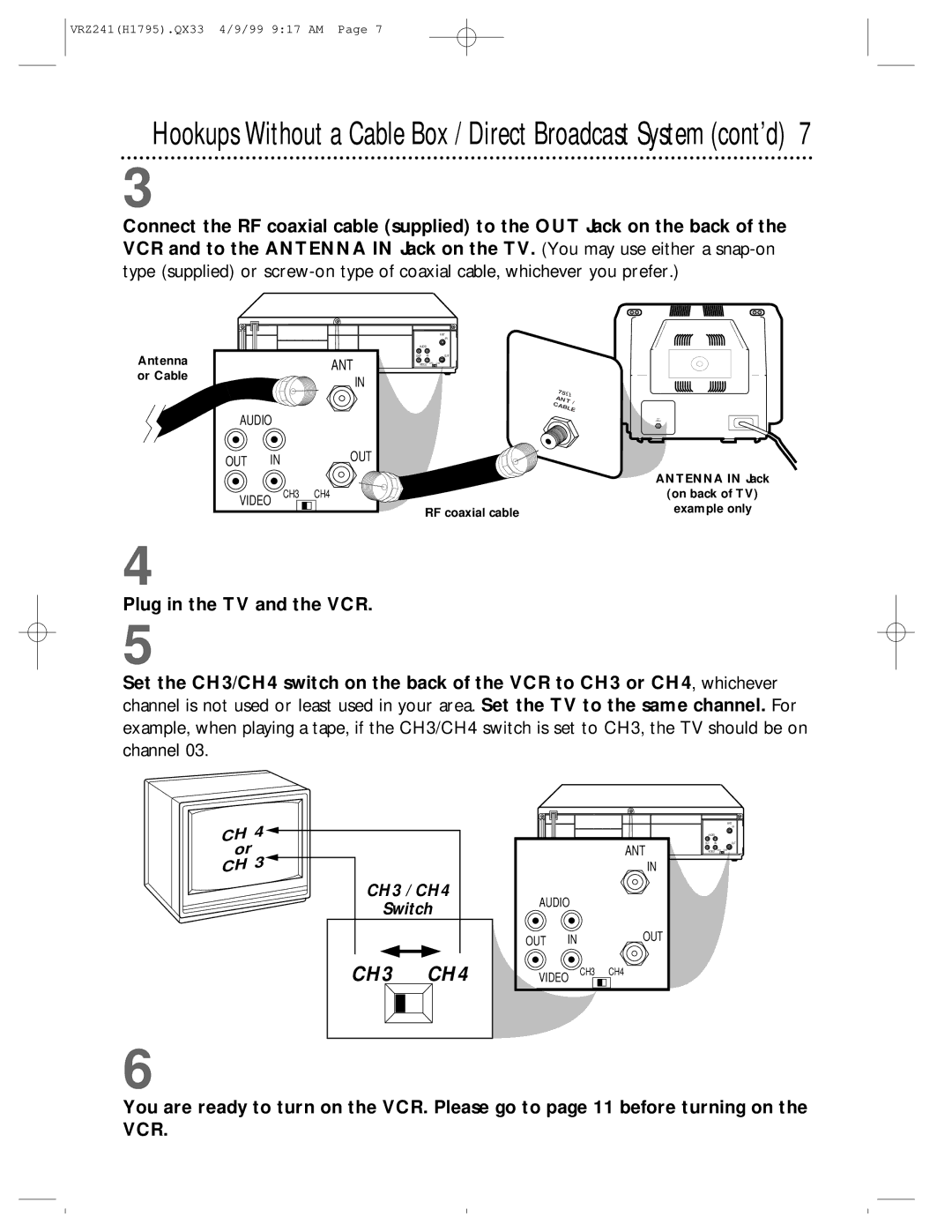 Philips VRZ241AT owner manual Plug in the TV and the VCR, ANT Audio OUT 