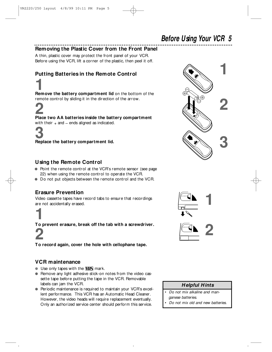 Philips VRZ220AT, VRZ250AT owner manual Before Using Your VCR 