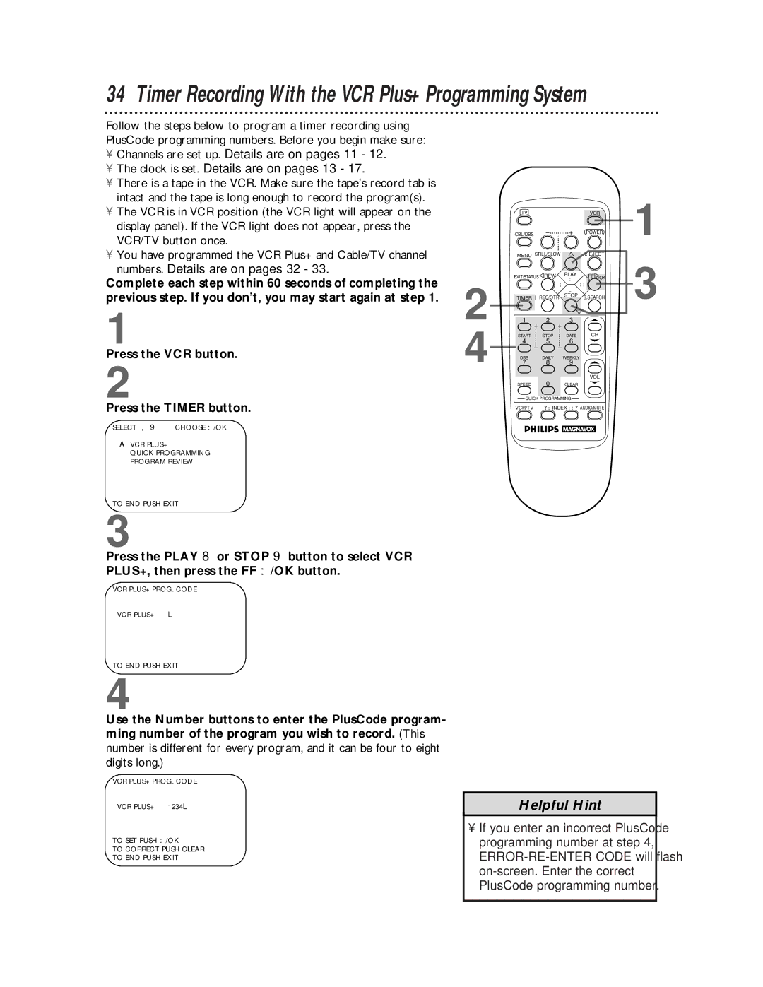 Philips VRZ255 owner manual Timer Recording With the VCR Plus+ Programming System 