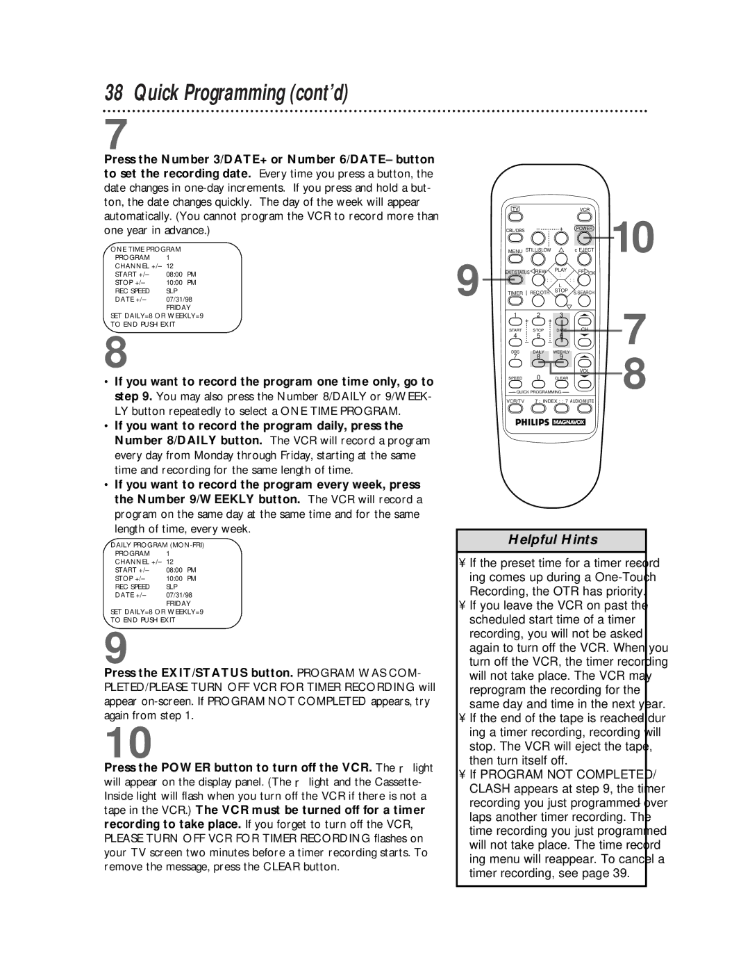 Philips VRZ255 owner manual Index 