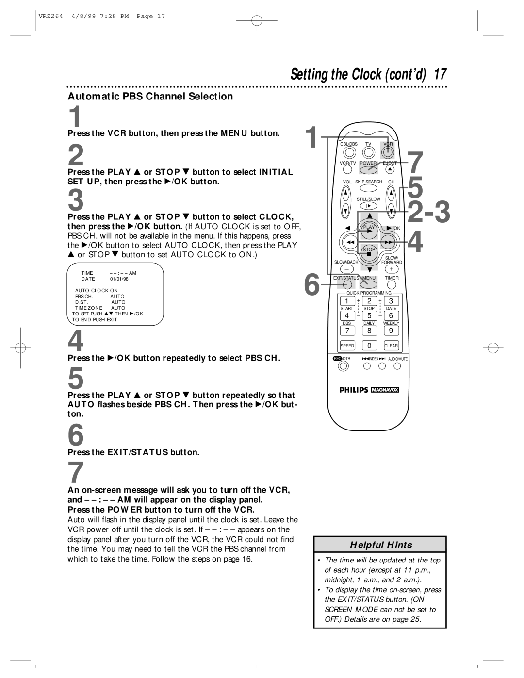 Philips VRZ244, VRZ264 owner manual Automatic PBS Channel Selection 