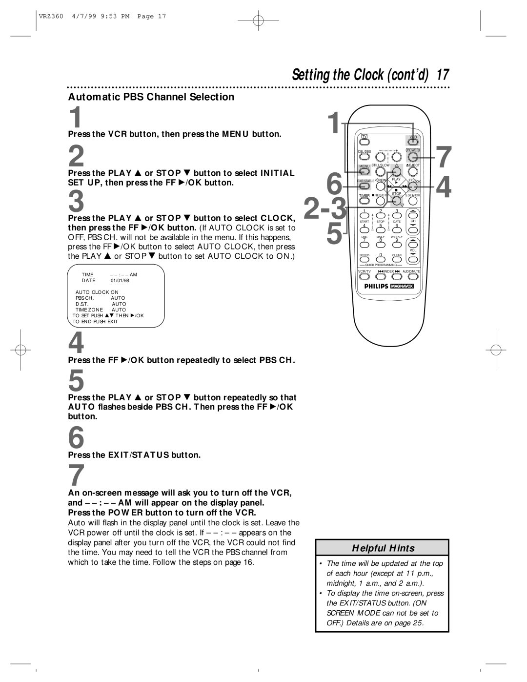 Philips VRZ360 owner manual Automatic PBS Channel Selection 