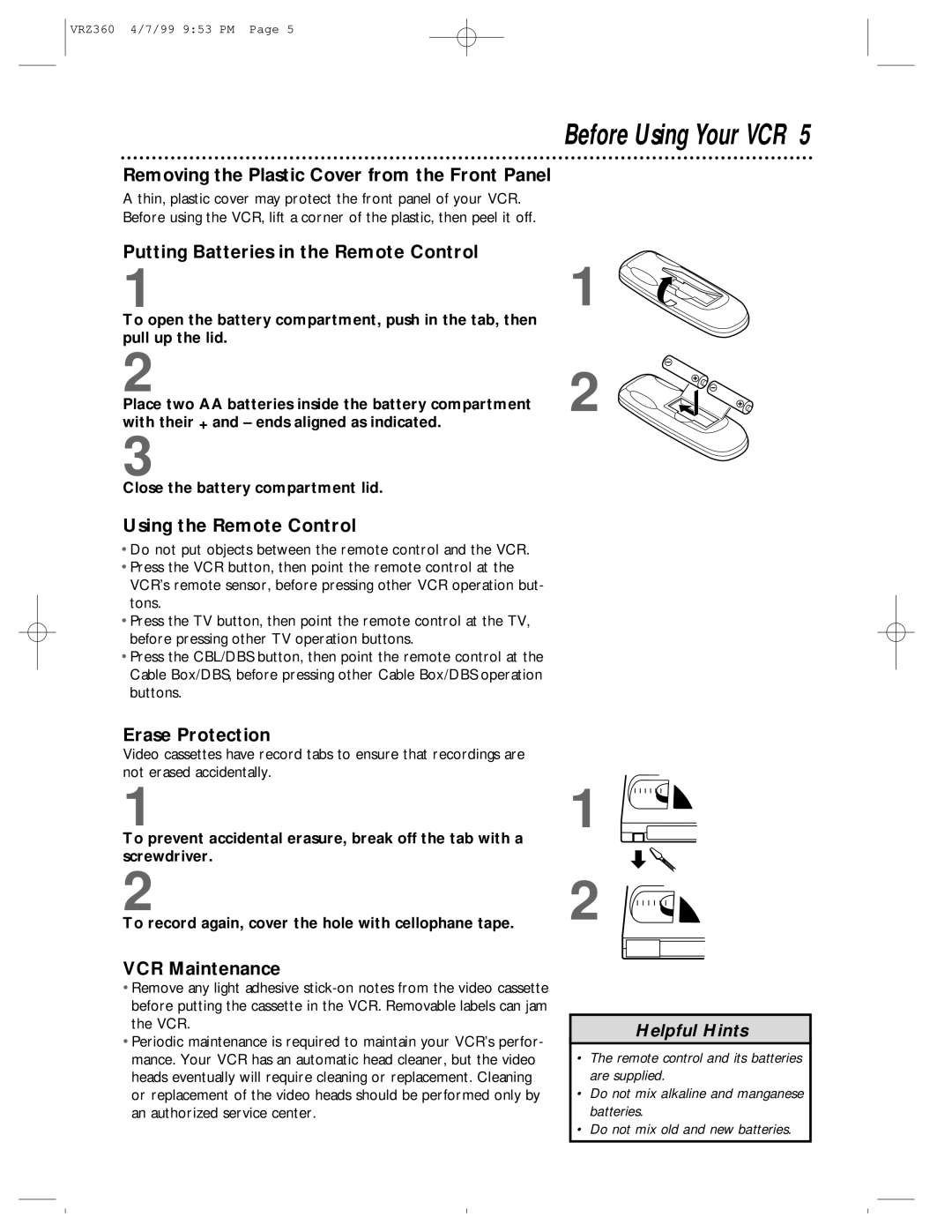 Philips VRZ360 owner manual Before Using Your VCR 