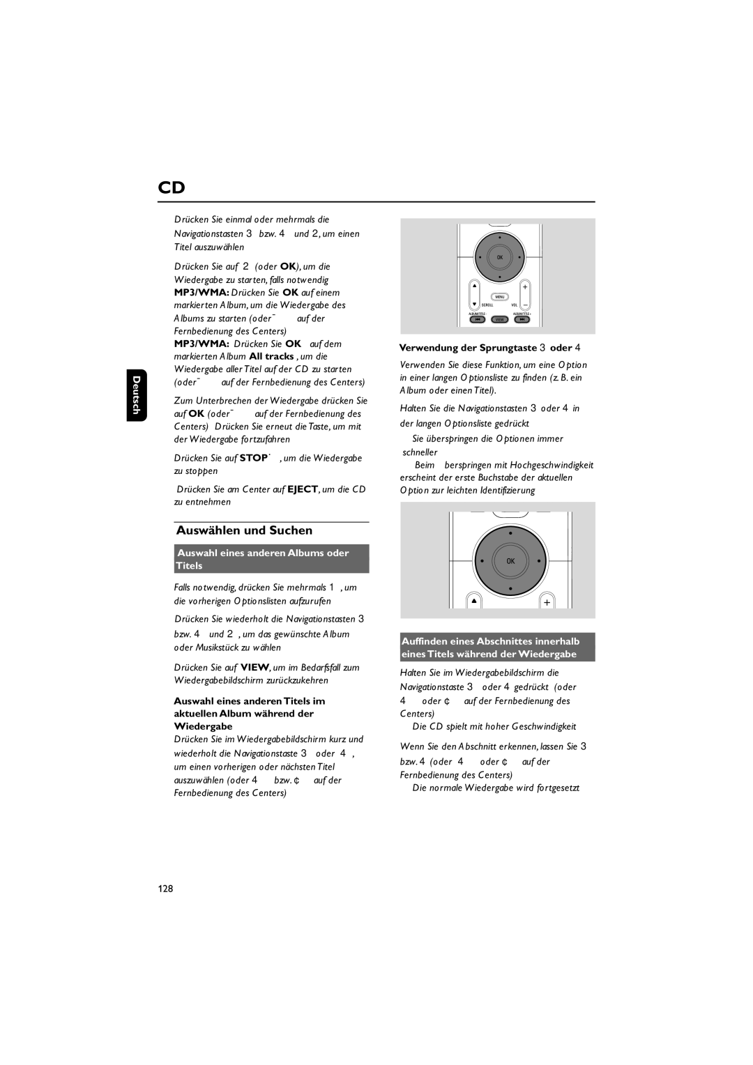 Philips WAC5 user manual Auswählen und Suchen, Auswahl eines anderen Albums oder Titels 