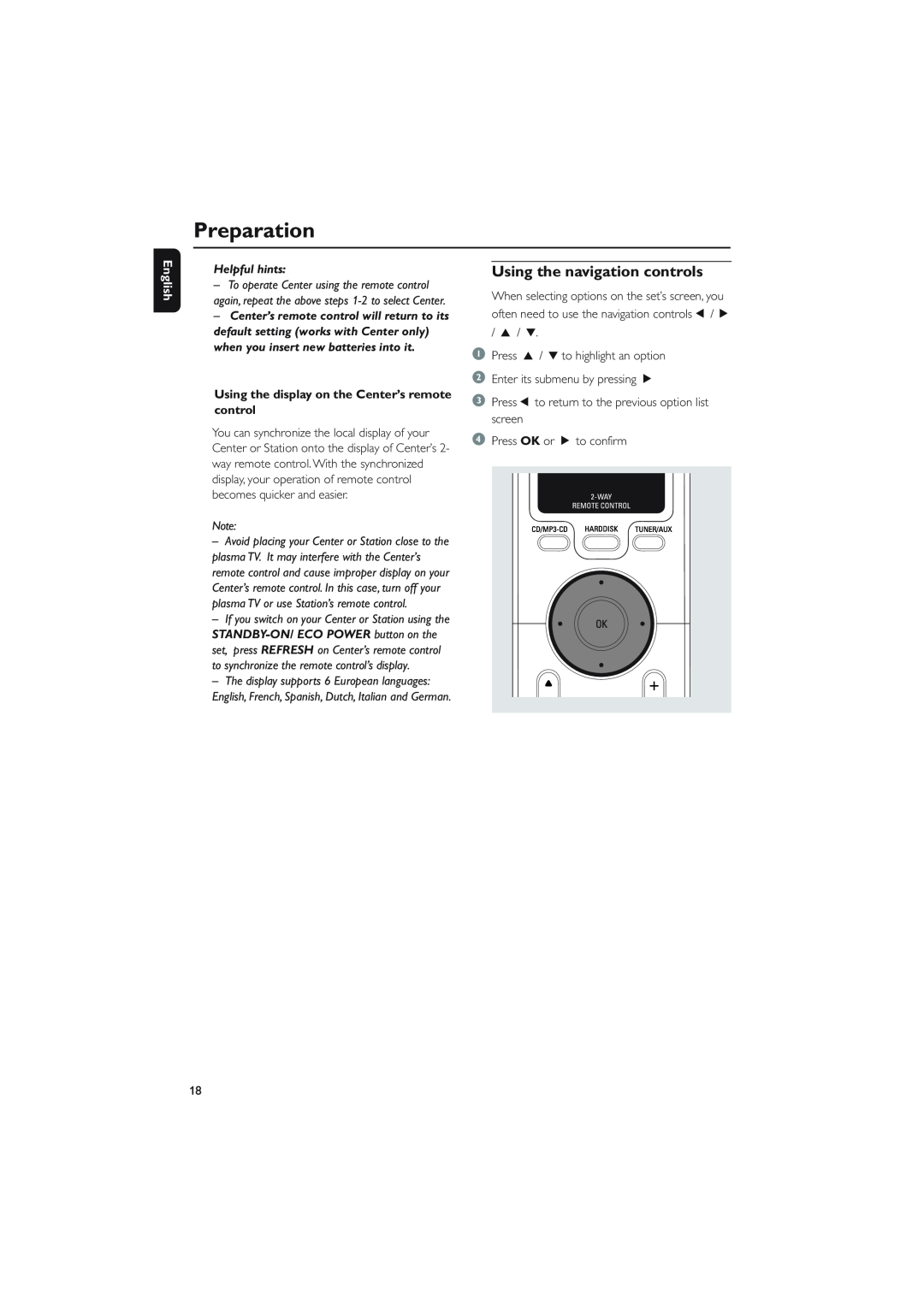 Philips WAC5 user manual Using the navigation controls, Preparation, English, Helpful hints 