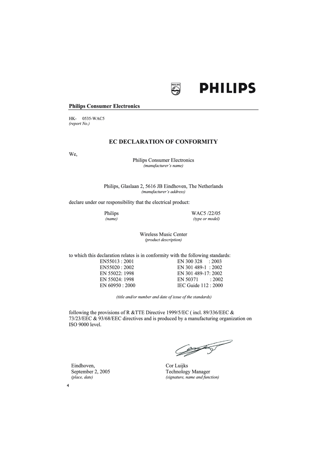 Philips WAC5 user manual 