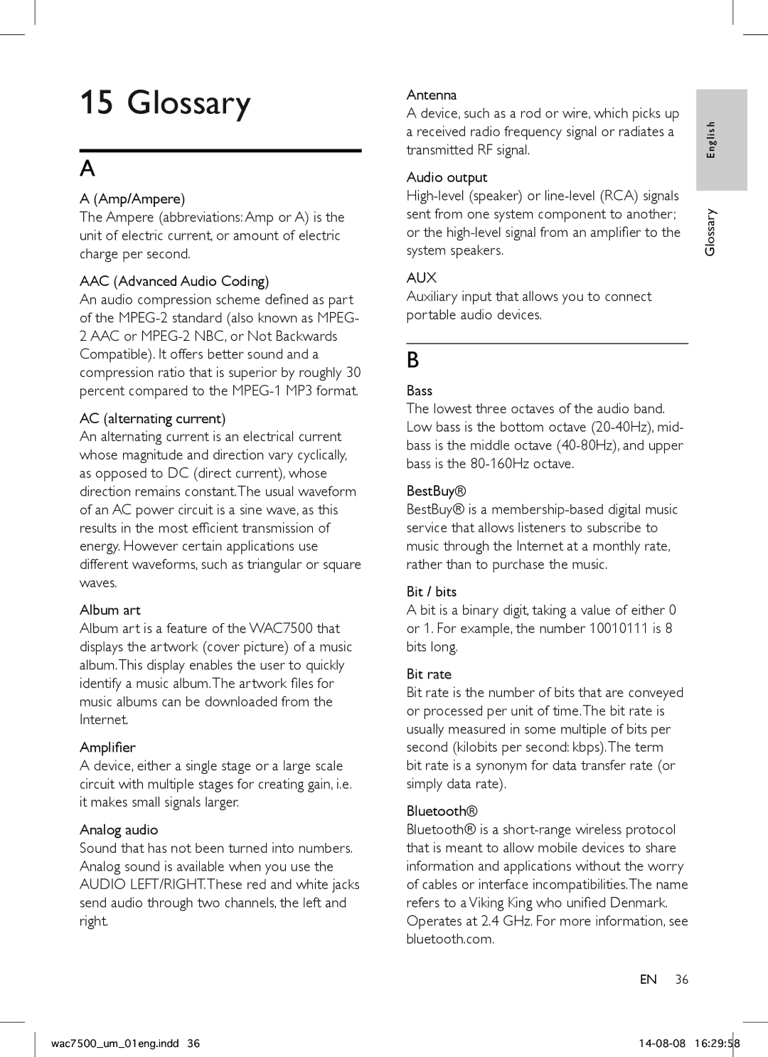 Philips WAC7500 user manual Glossary 