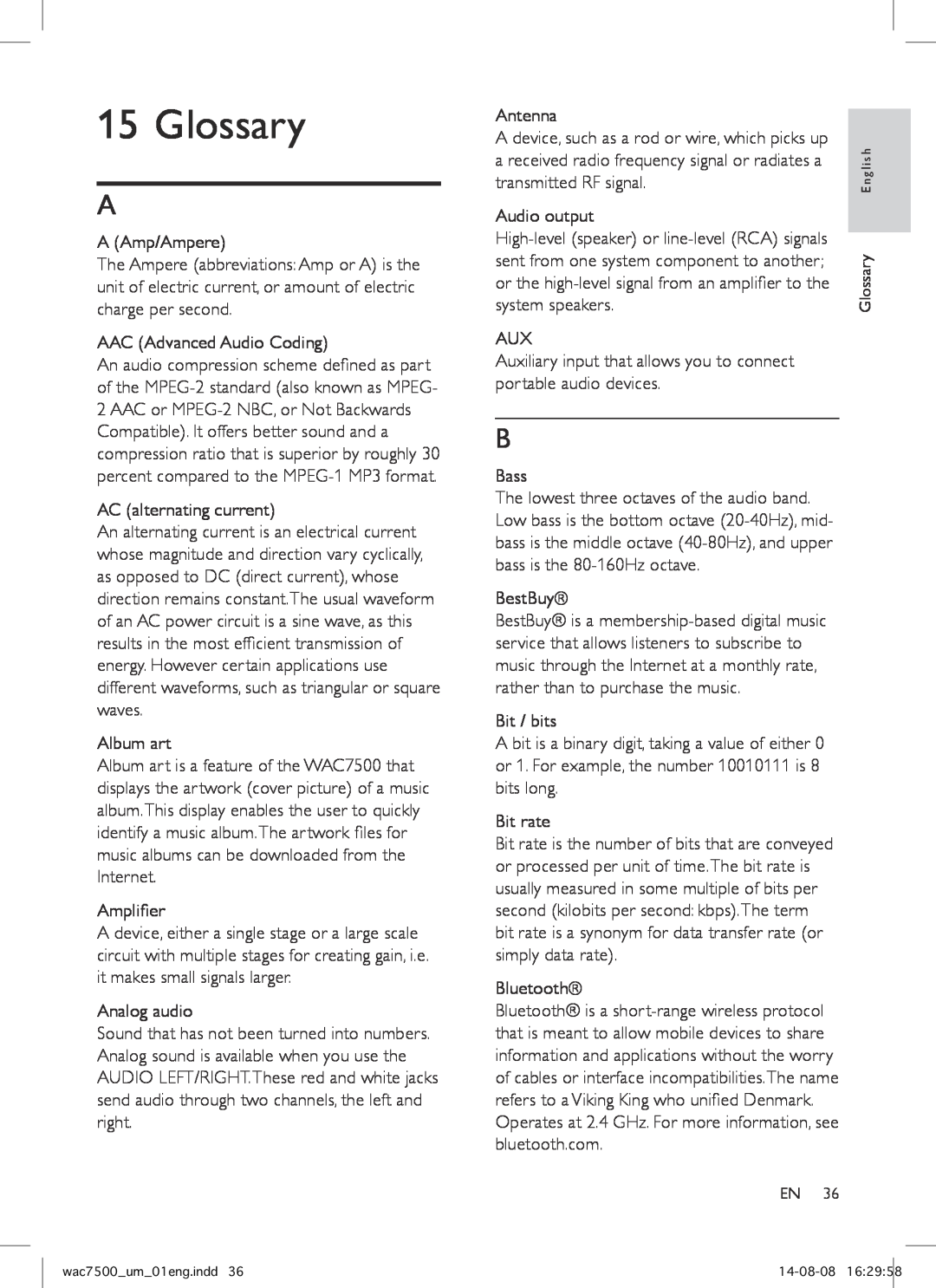 Philips WAC7500 user manual Glossary 