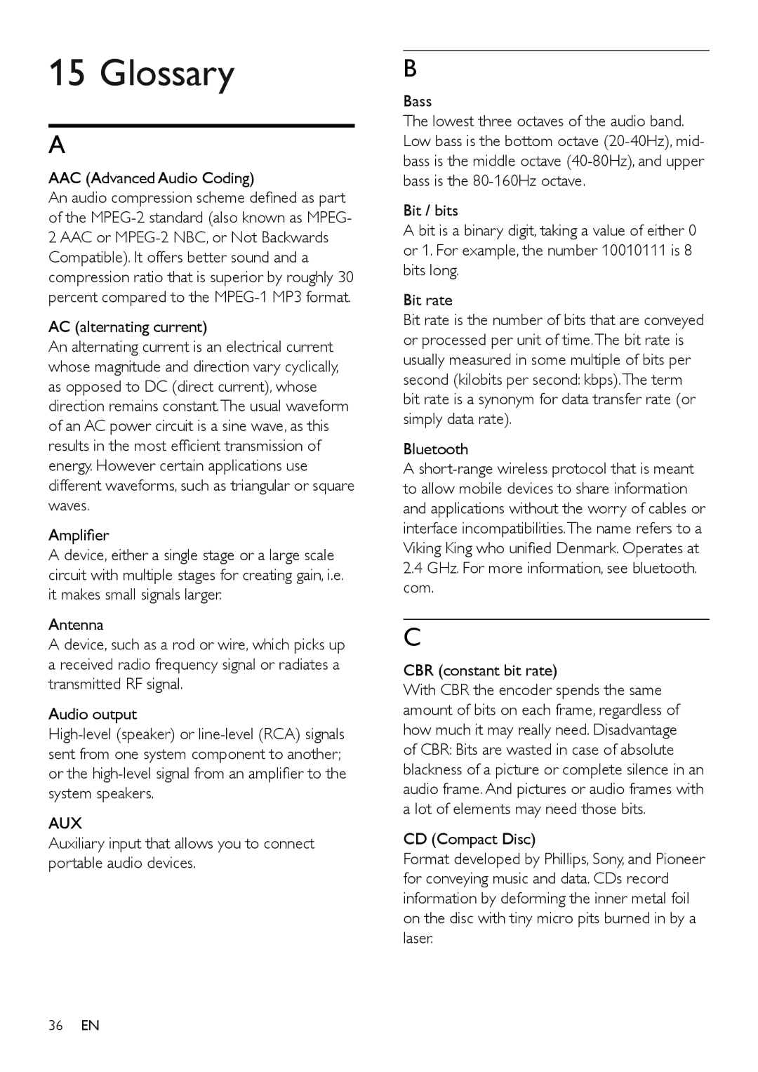 Philips WAC7505 user manual Glossary 