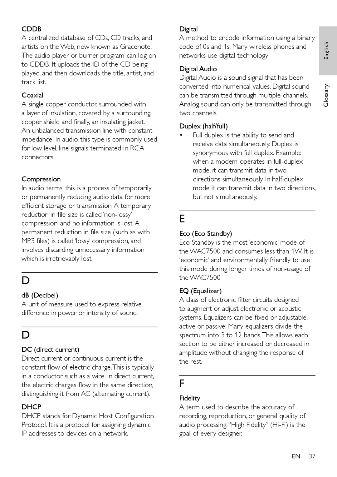 Philips WAC7505 user manual Cddb, Dhcp 