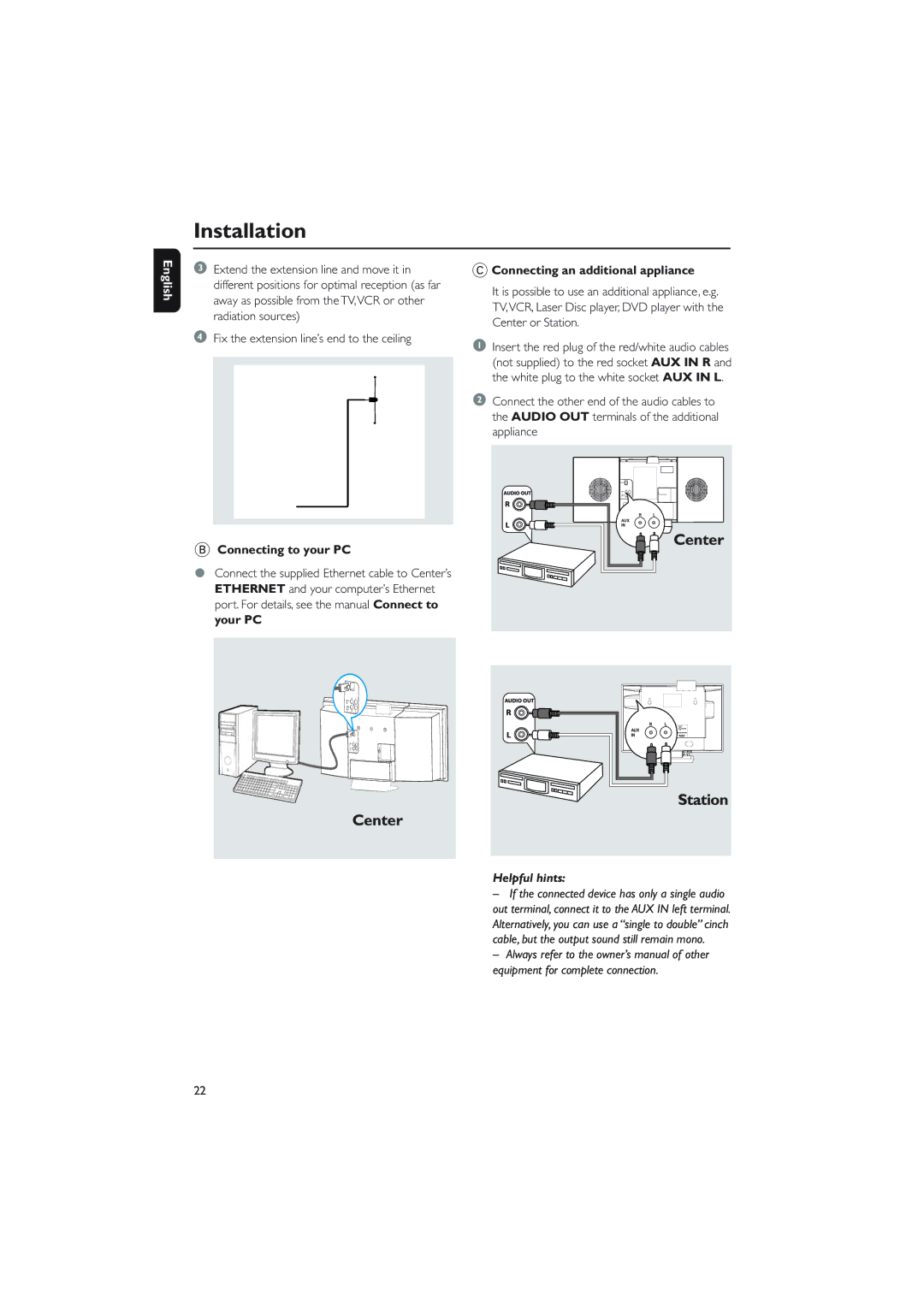 Philips WACS700 owner manual Connecting an additional appliance, Connecting to your PC, Appliance 