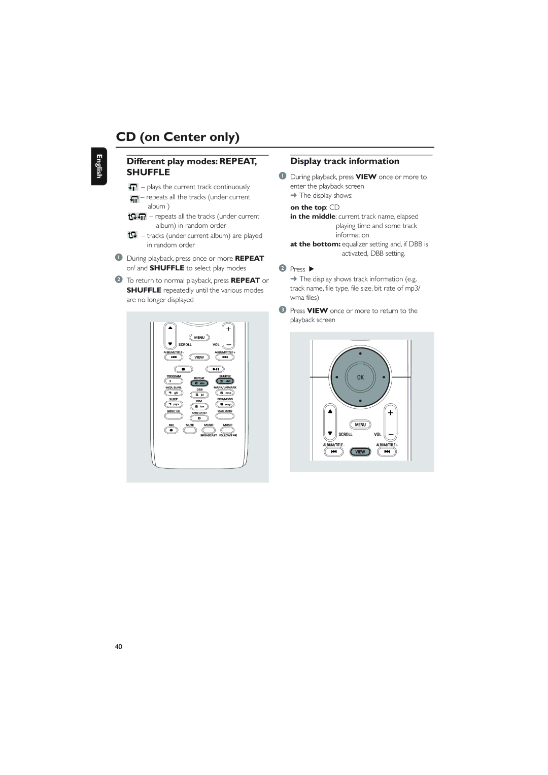 Philips WACS700 owner manual Different play modes REPEAT, Shuffle, On the top CD 