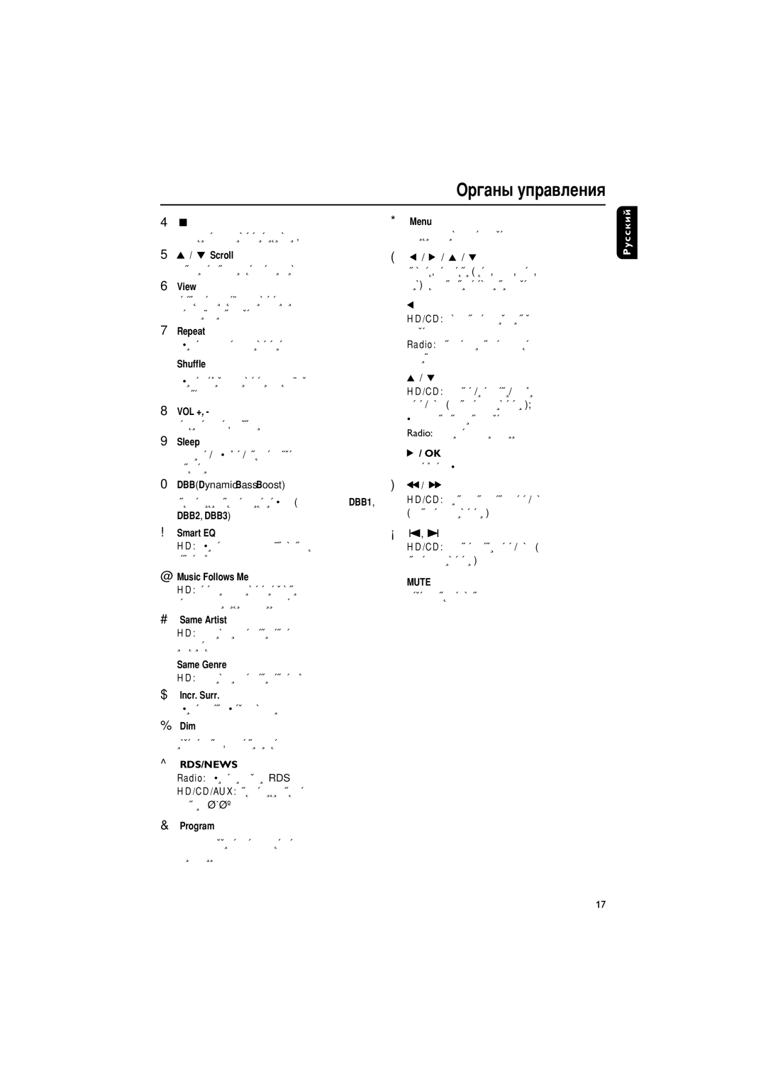 Philips WACS700 Scroll, View, Repeat, Shuffle, Vol +, Sleep, Smart EQ, @ Music Follows Me, # Same Artist, Same Genre, Dim 