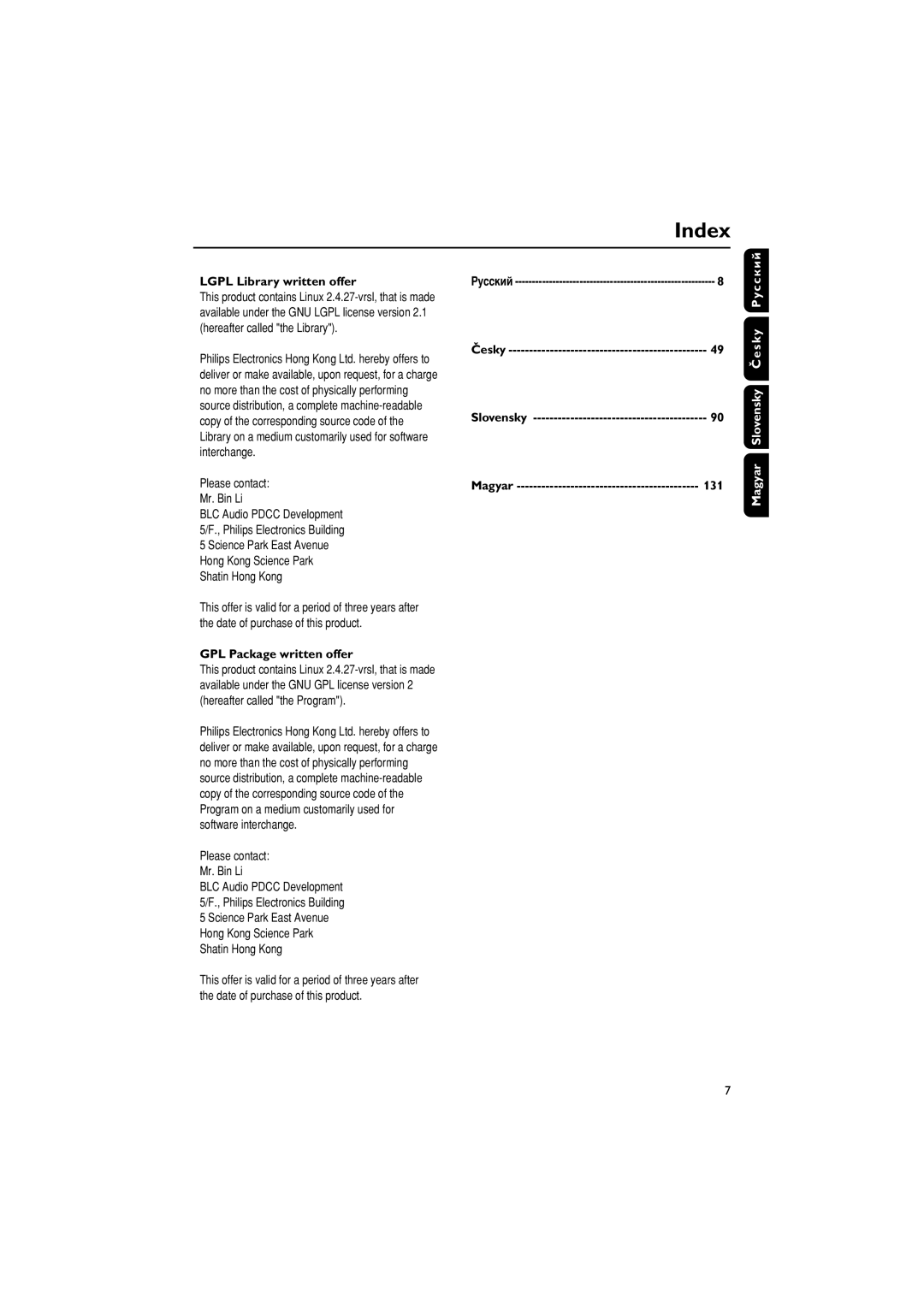 Philips WACS700 manual Index, Êûòòíëè 