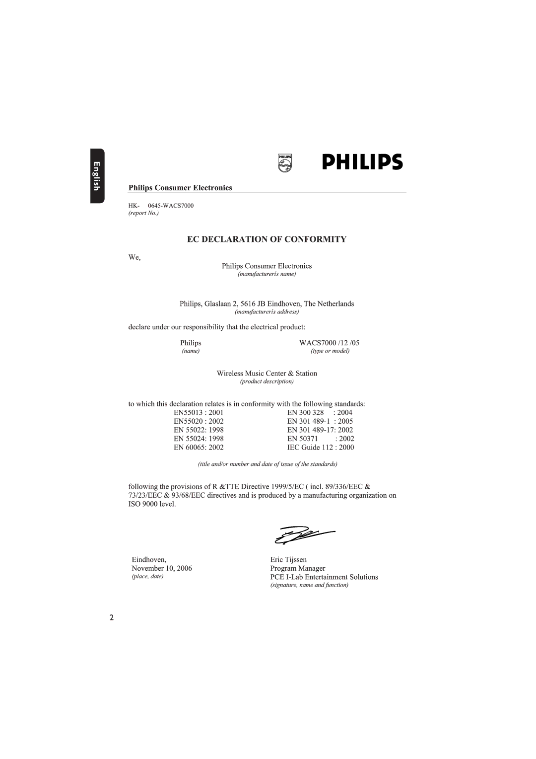 Philips WACS7000, WACS7005 user manual English 