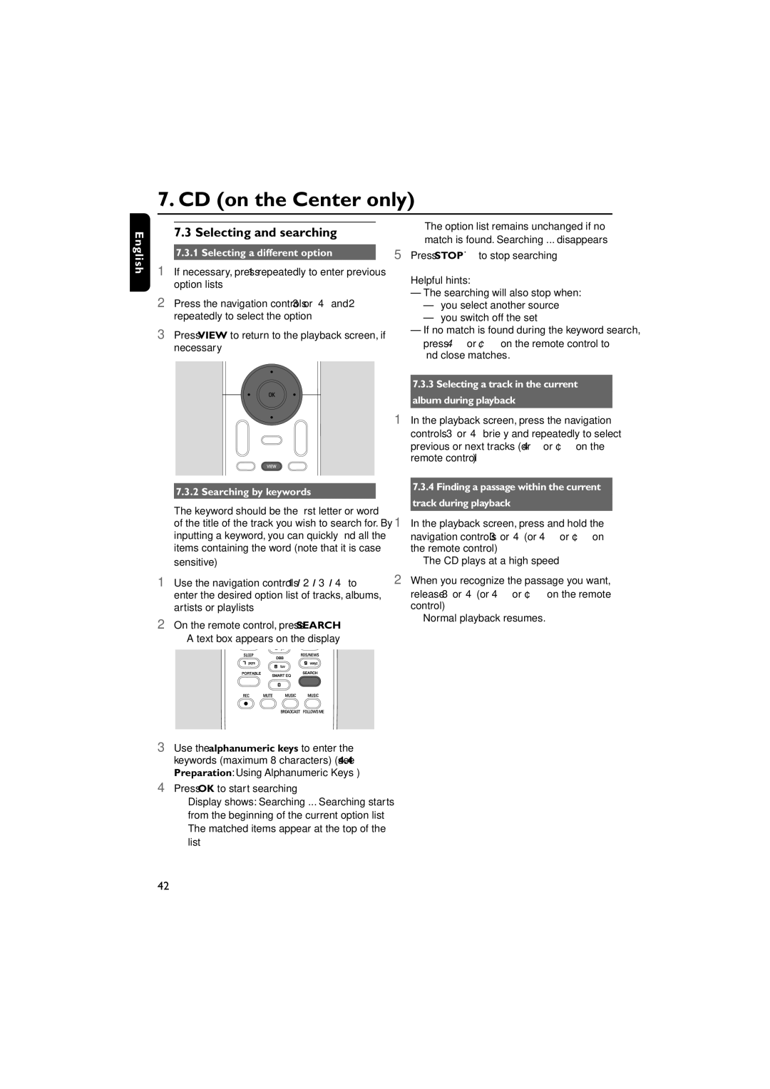 Philips WACS7000, WACS7005 user manual Selecting and searching, Press Stopç to stop searching 