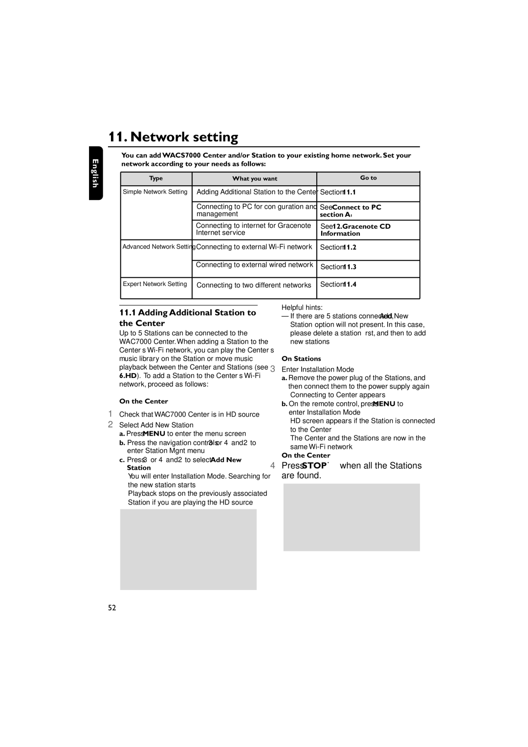 Philips WACS7000, WACS7005 user manual Network setting, Adding Additional Station to the Center 