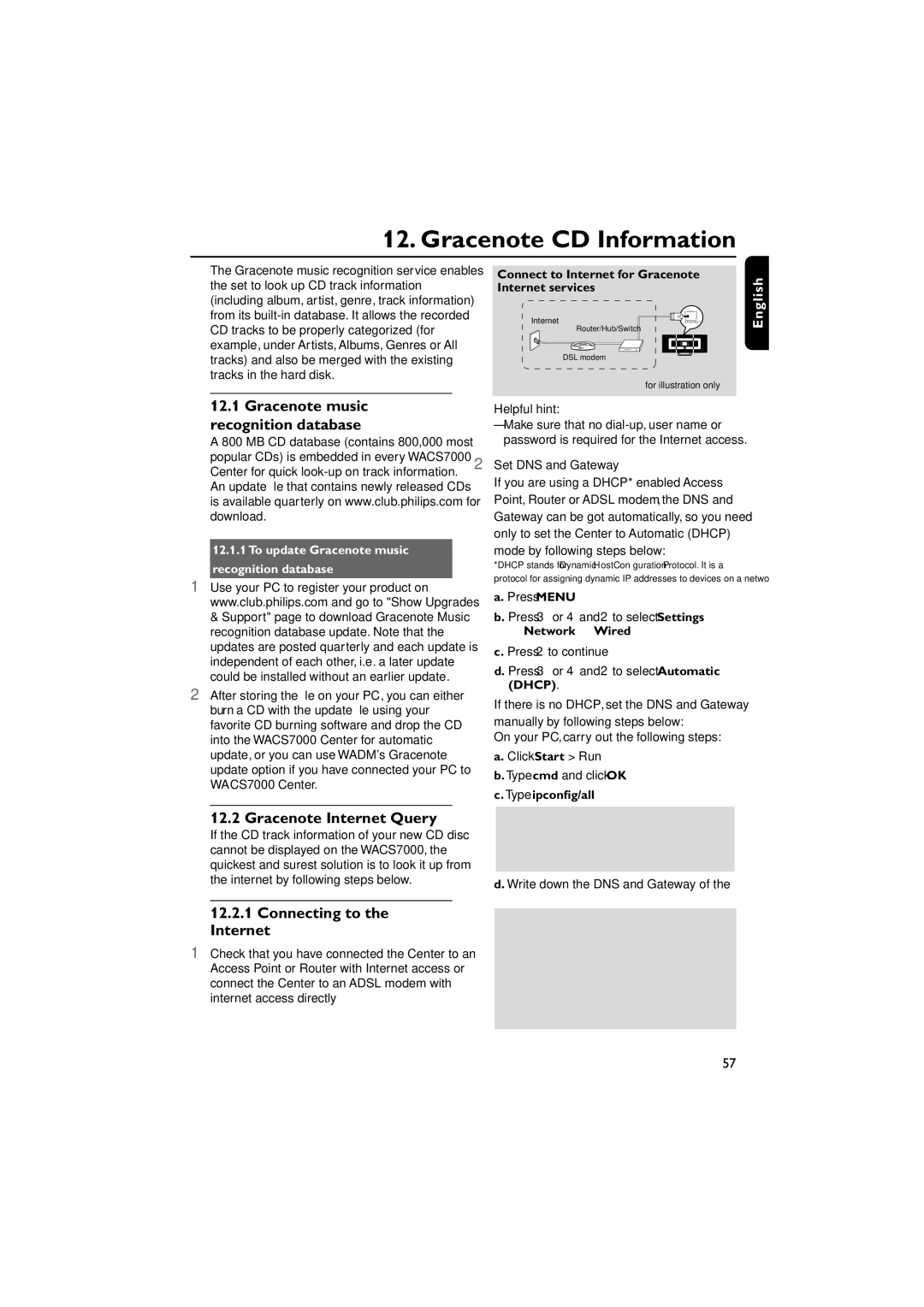 Philips WACS7000, WACS7005 Gracenote CD Information, Gracenote music recognition database, Gracenote Internet Query 