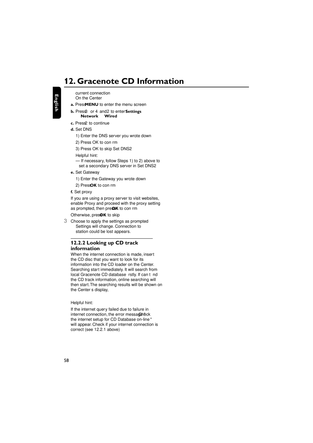 Philips WACS7000, WACS7005 user manual Looking up CD track information, Current connection, On the Center 