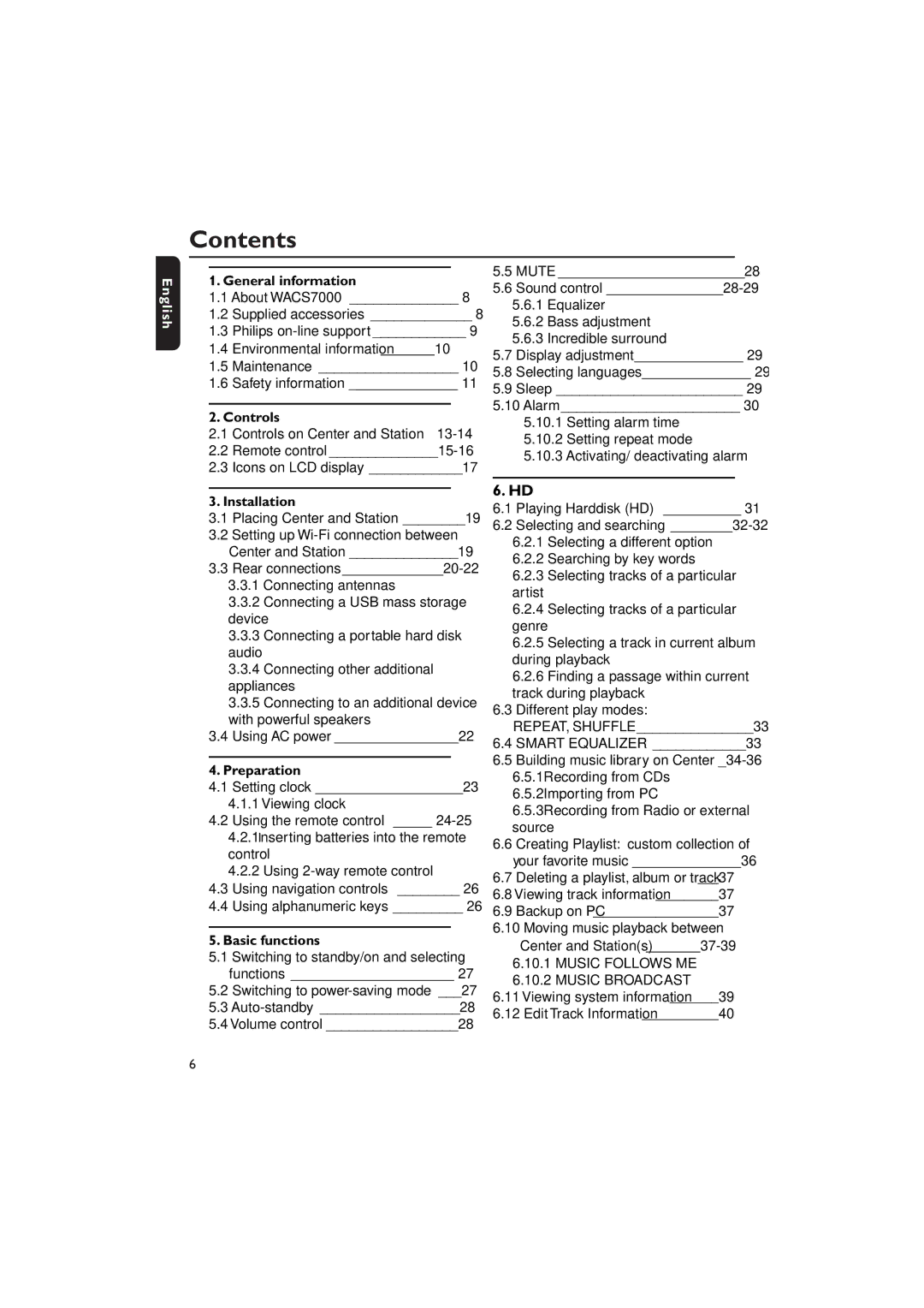 Philips WACS7000, WACS7005 user manual Contents 