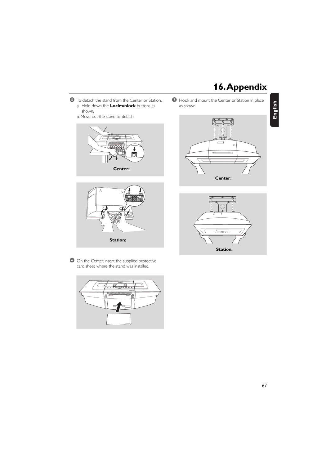 Philips WACS7000, WACS7005 user manual To detach the stand from the Center or Station, Center Station 