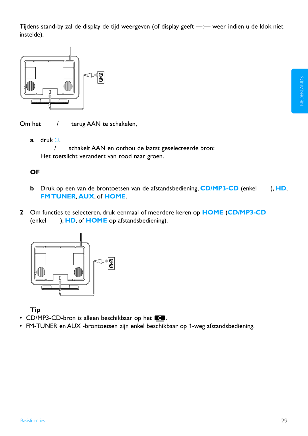 Philips WACS7500 manual Basisfuncties 