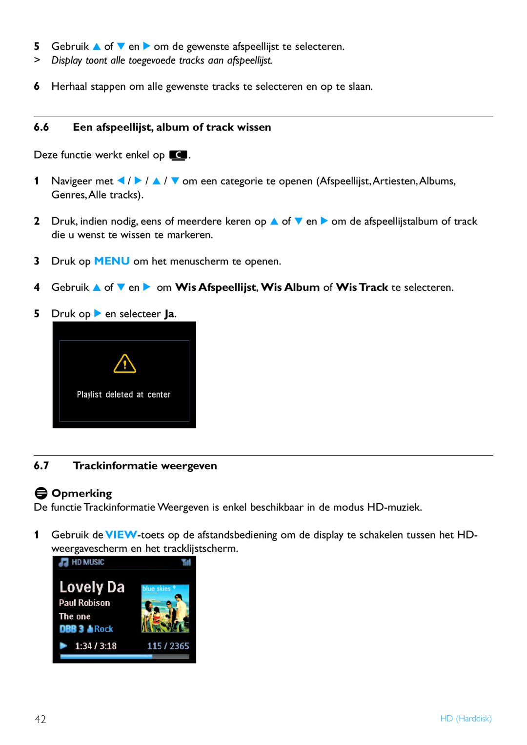 Philips WACS7500 manual Een afspeellijst, album of track wissen, Trackinformatie weergeven Opmerking 