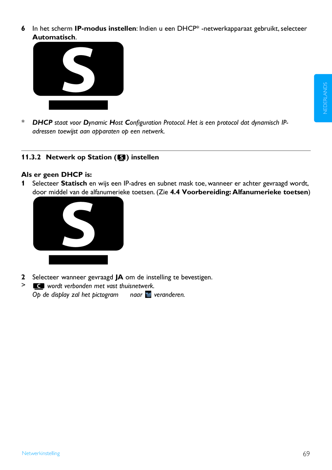Philips WACS7500 manual Netwerk op Station instellen Als er geen Dhcp is 