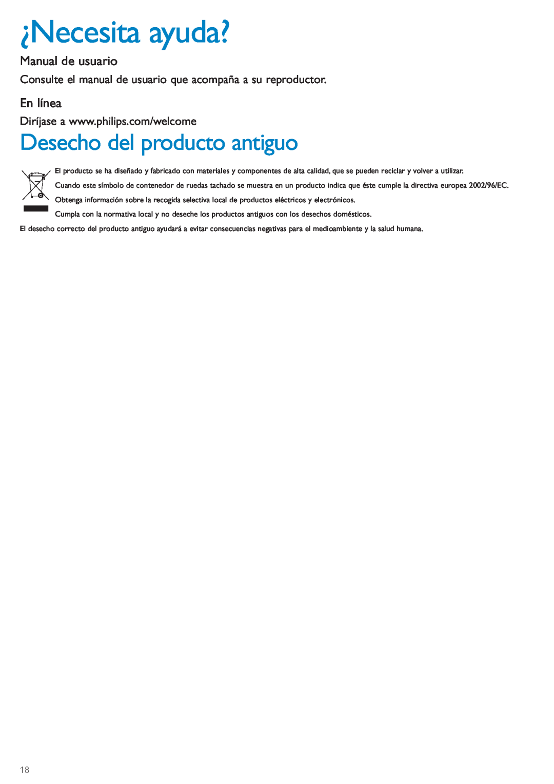 Philips WACS7500 manual ¿Necesita ayuda?, Desecho del producto antiguo, Manual de usuario, En línea 