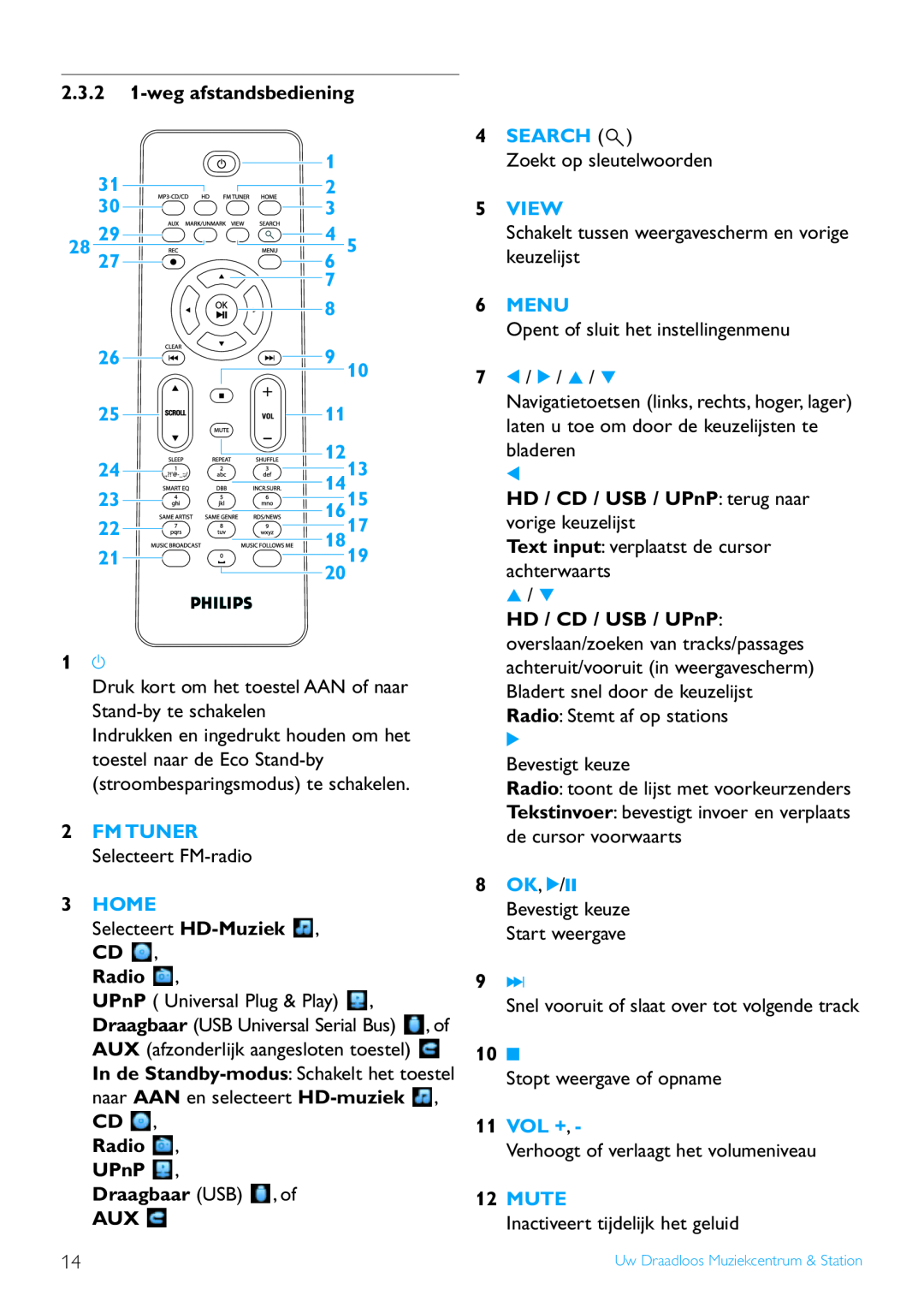 Philips WACS7500 manual wegafstandsbediening, Radio , UPnP , Draagbaar USB , of AUX, 71 / 2 / 3 