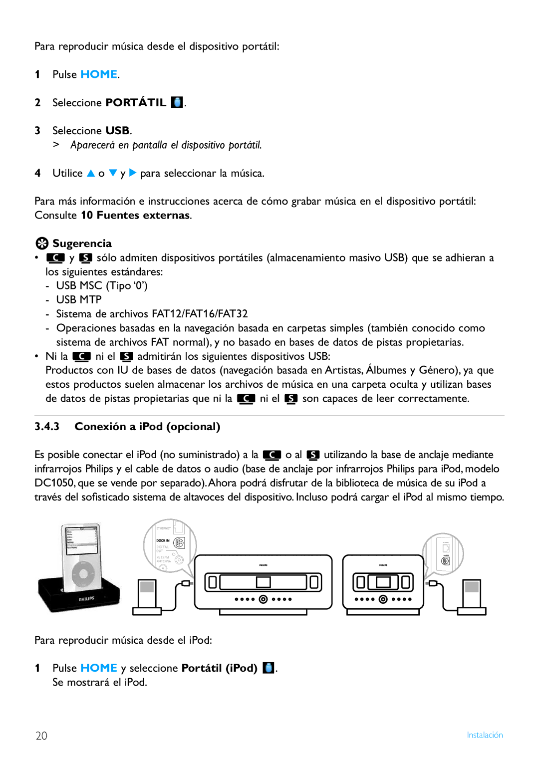 Philips WACS7500/37 manual Aparecerá en pantalla el dispositivo portátil, Sistema de archivos FAT12/FAT16/FAT32 