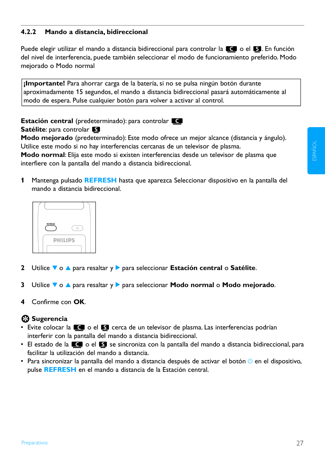 Philips WACS7500/37 manual Mando a distancia, bidireccional, Sugerencia 