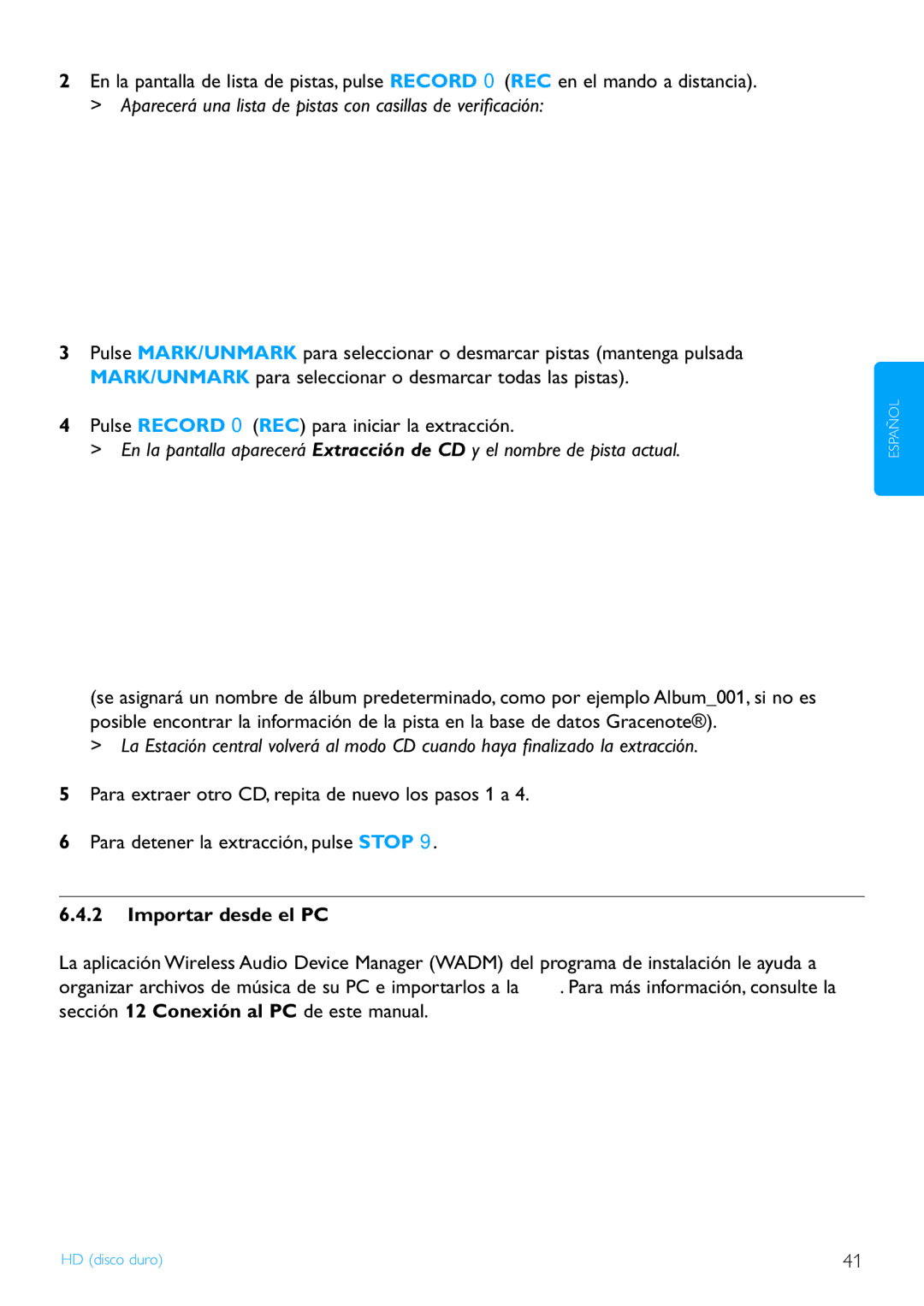 Philips WACS7500/37 manual Importar desde el PC 