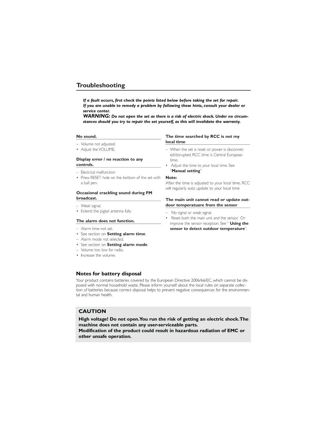 Philips WAJ260 user manual Troubleshooting 