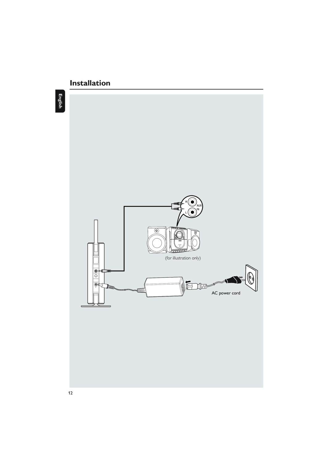 Philips WAS5 user manual Installation, For illustration only, AC power cord 