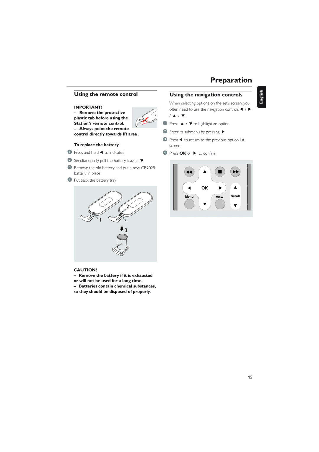 Philips WAS5 user manual Preparation, Using the remote control, To replace the battery 