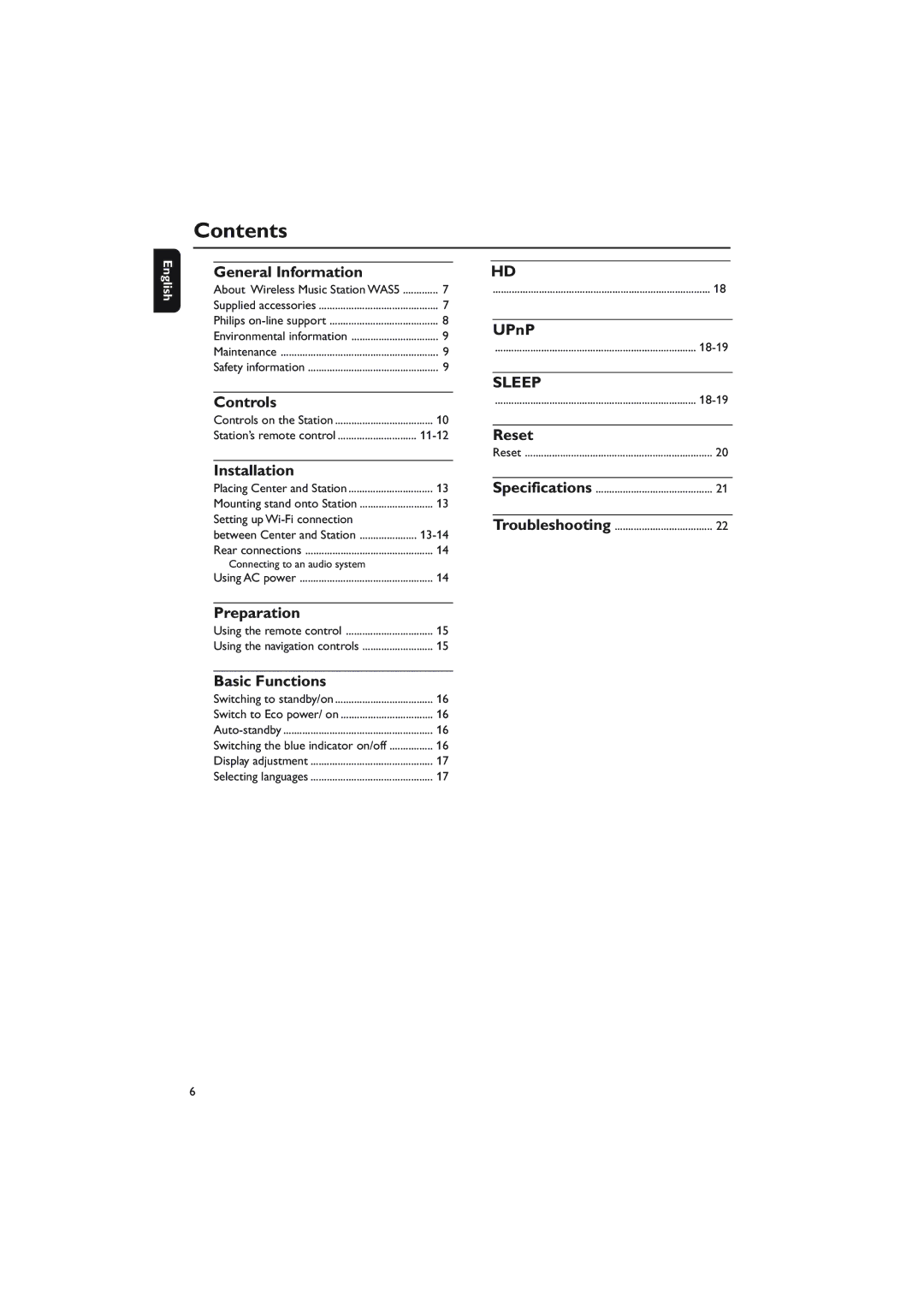 Philips WAS5 user manual Contents 