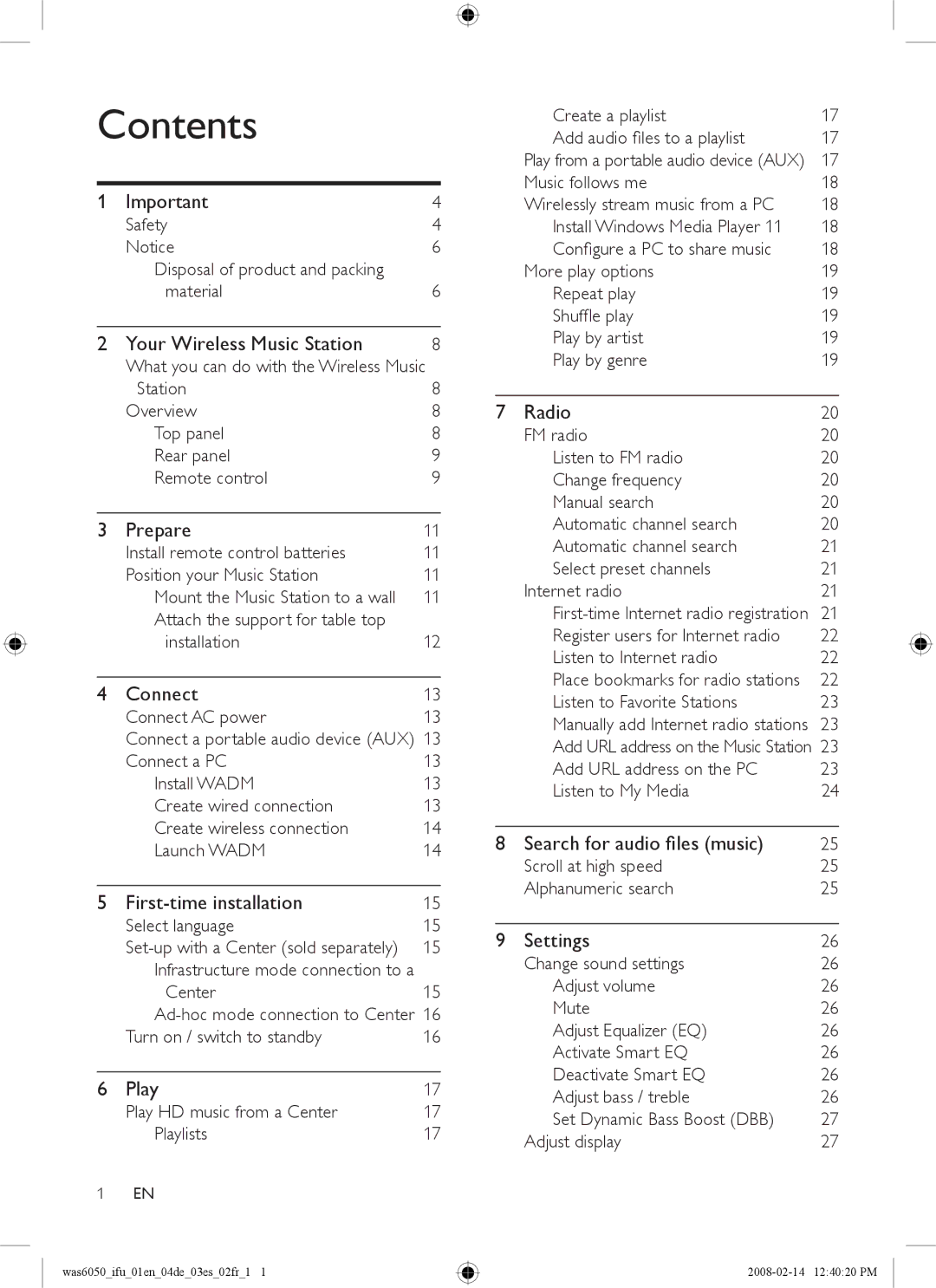 Philips WAS6050/05, WAS6050/12 user manual Contents 