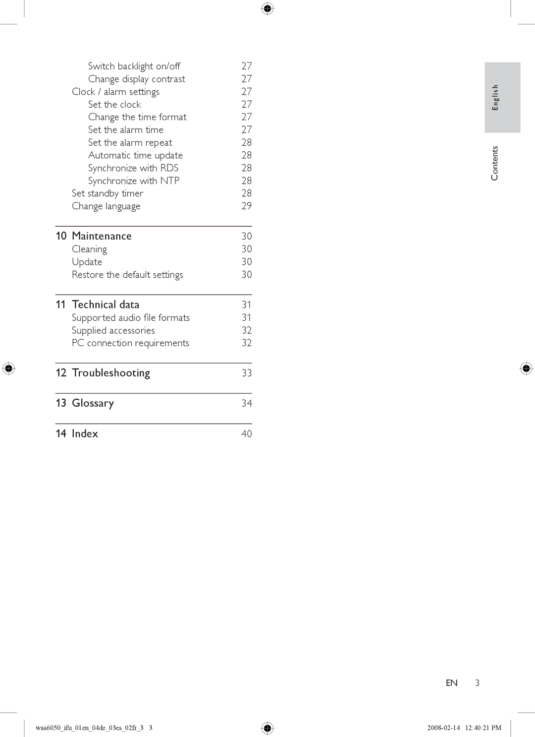 Philips WAS6050/12, WAS6050/05 user manual Cleaning Update Restore the default settings 